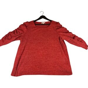 Max Studio London Women's 2X Red Ruched Sleeve Tunic Top Blouse Plus Size